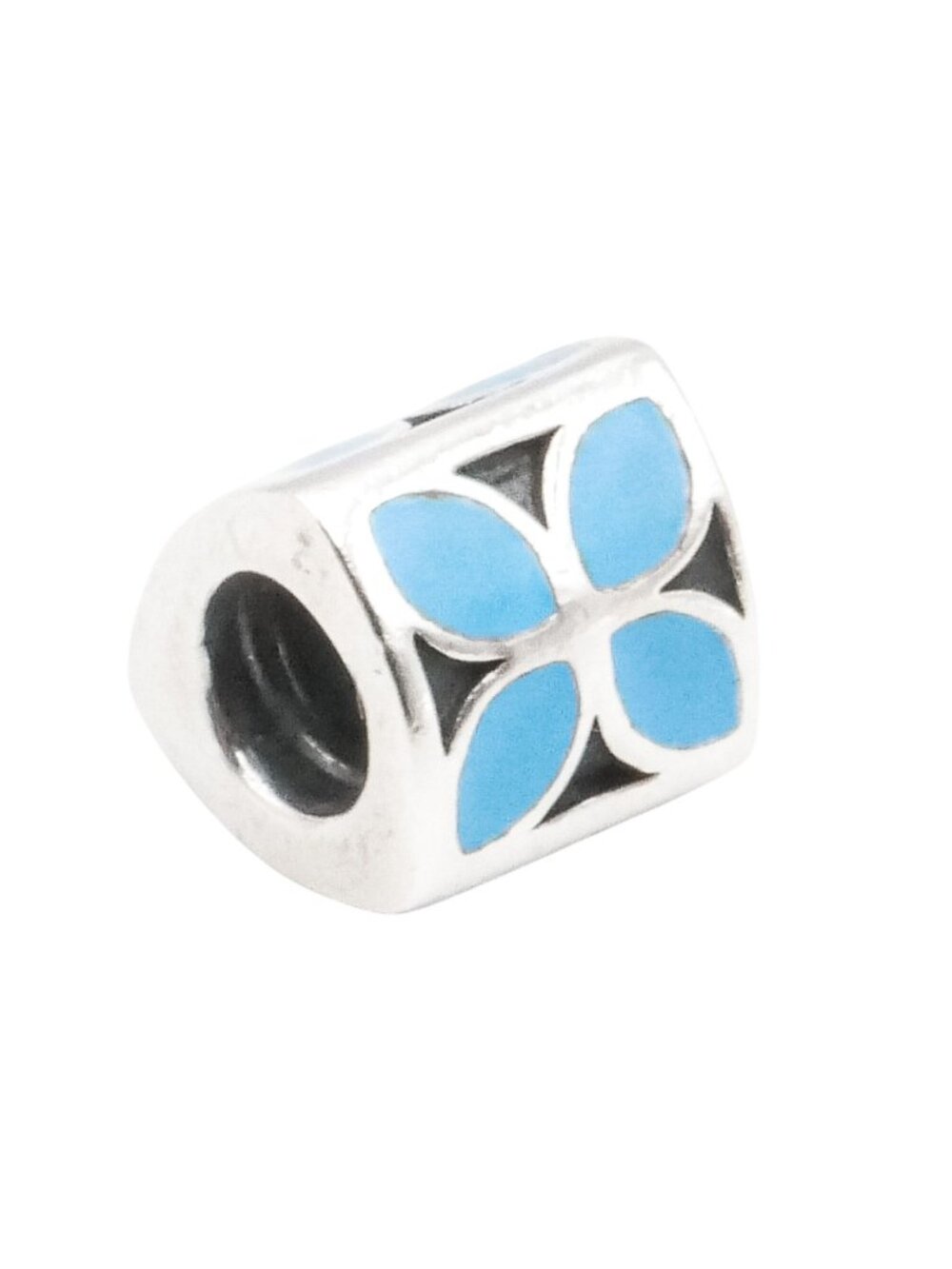 Pandora Retired Blue Enamel Flower Charm Sterling Silver Bead